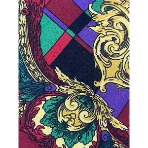 Versace 90s V2 Silk Tie Red Plaid Harlequin Pattern With Baroque Acanthus Leaf